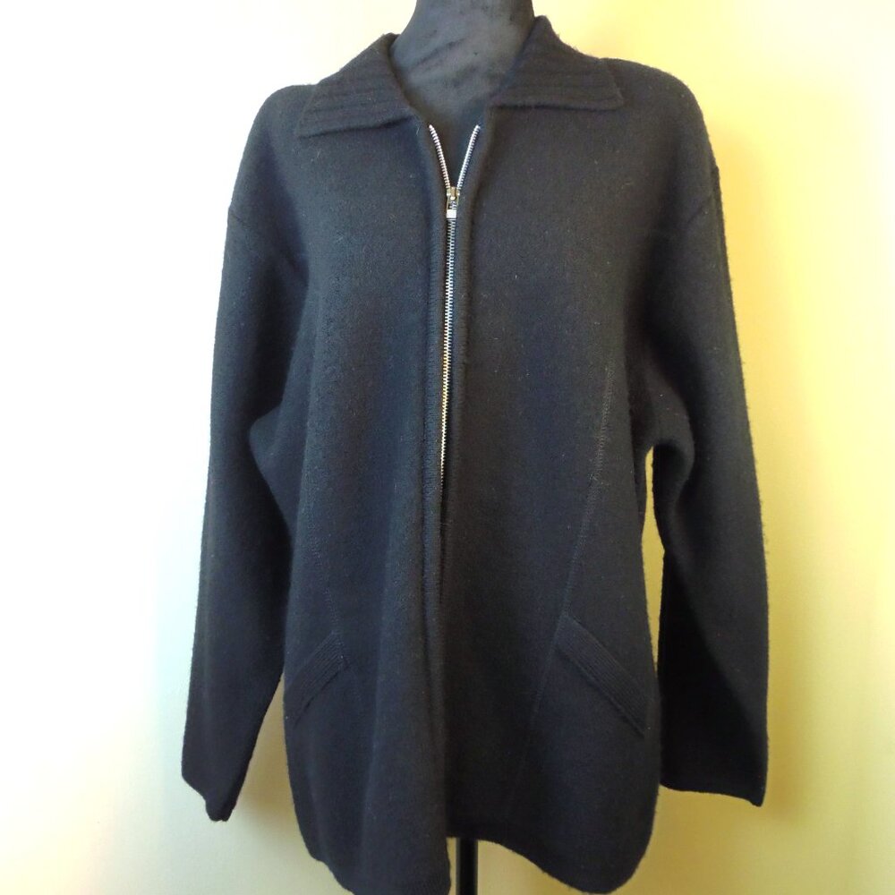 RUSS‎ a Liz Clairborne Zip Cardigan 100% Wool Black SZ XL